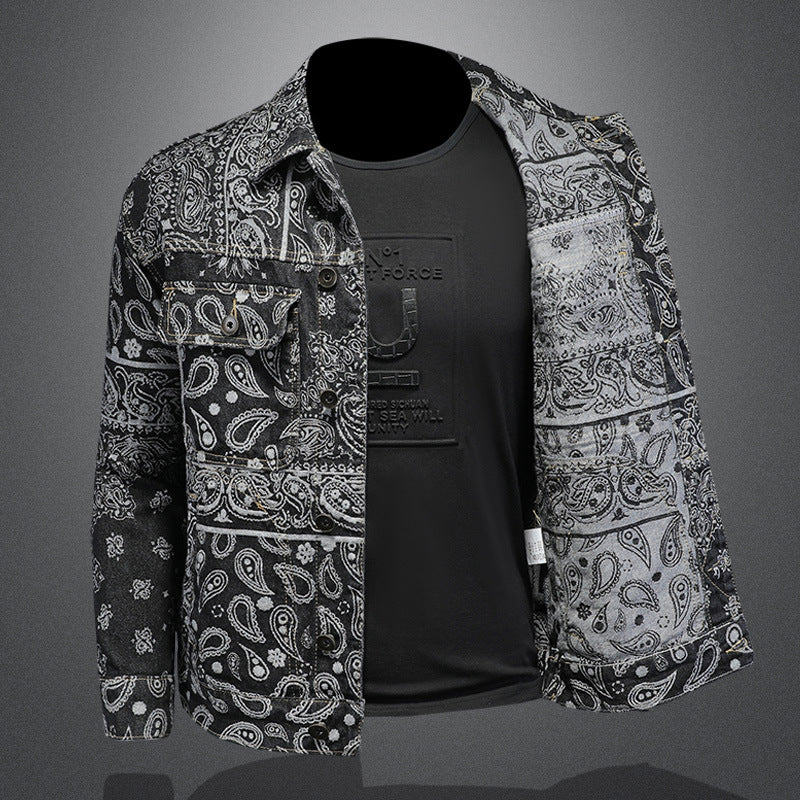 Cashew flower denim jacket for men and women, hot blue, fashionable and high quality - Image 4