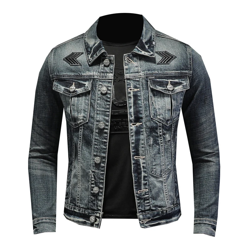 Fashion stand collar denim jacket trendy stretch denim jacket coat - Image 4