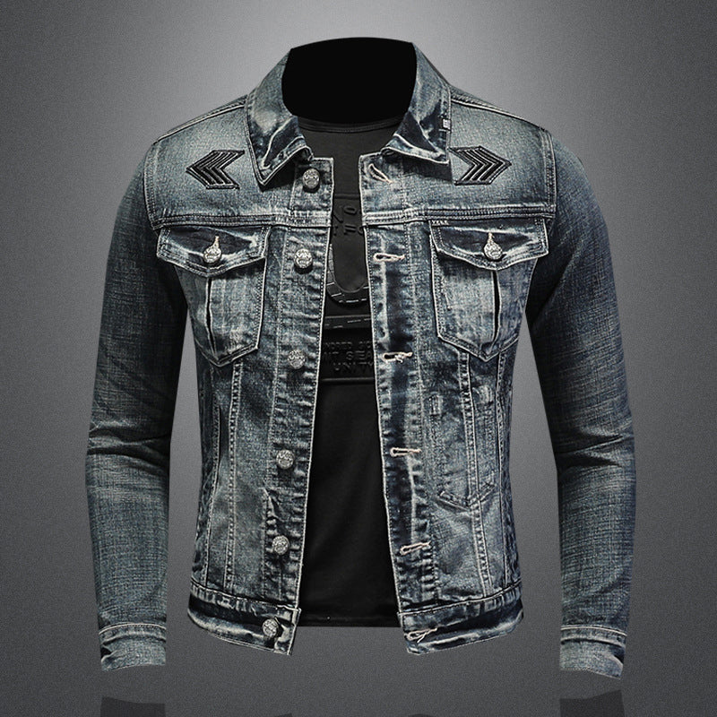 Fashion stand collar denim jacket trendy stretch denim jacket coat - Image 5