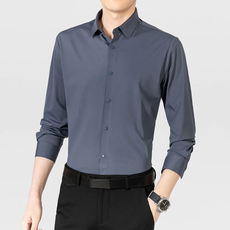 Ice silk seamless iron-free high elastic formal spring autumn summer tops shirt - Image 3