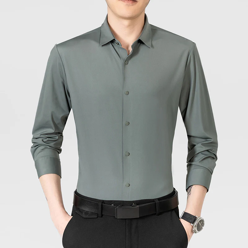 Ice silk seamless iron-free high elastic formal spring autumn summer tops shirt - Image 6