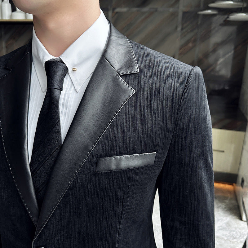 Leather suit jacket, textured suede suit, thick coffee color - Image 4