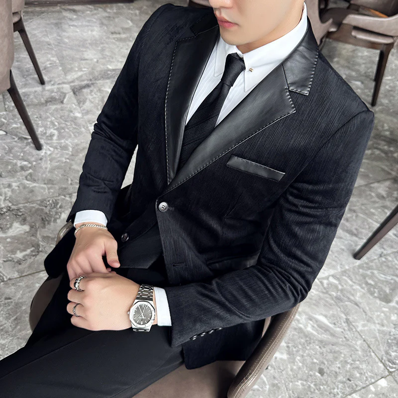 Leather suit jacket, textured suede suit, thick coffee color - Image 6