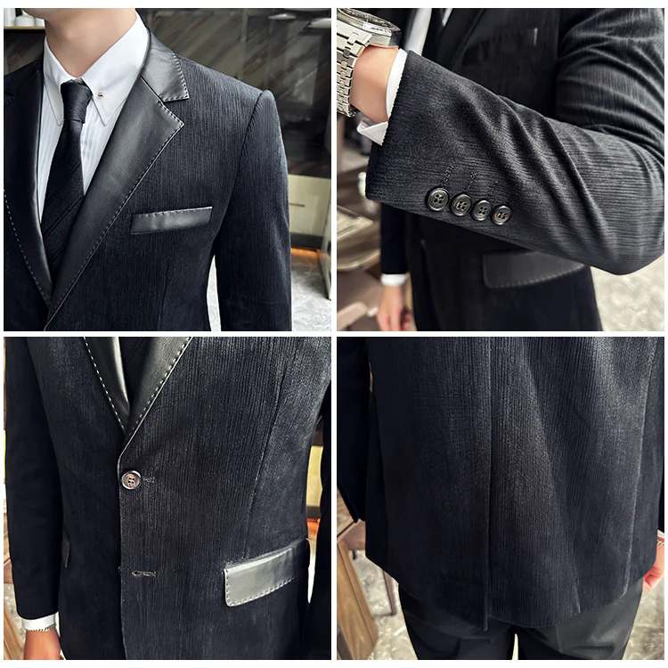 Leather suit jacket, textured suede suit, thick coffee color - Image 7