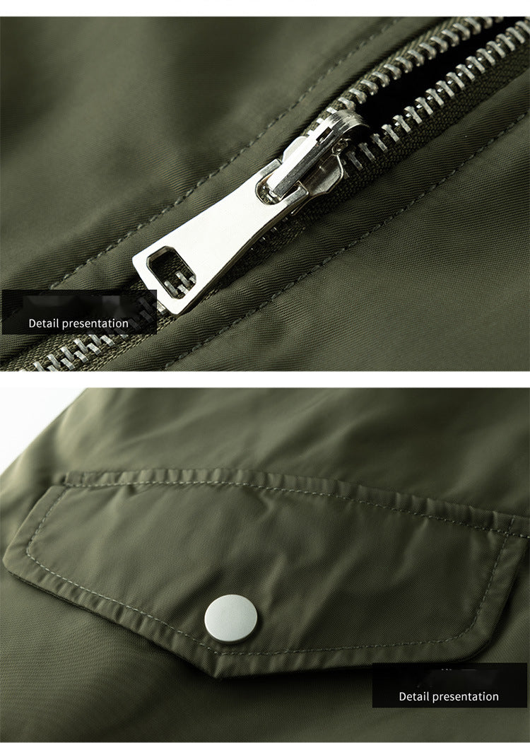 Men's baseball jacket American casual workwear retro double-sided pilot jacket autumn and winter plus velvet warm - Image 6