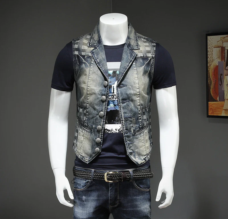 Men's denim vest, denim suit, men's embroidery vest - Image 3