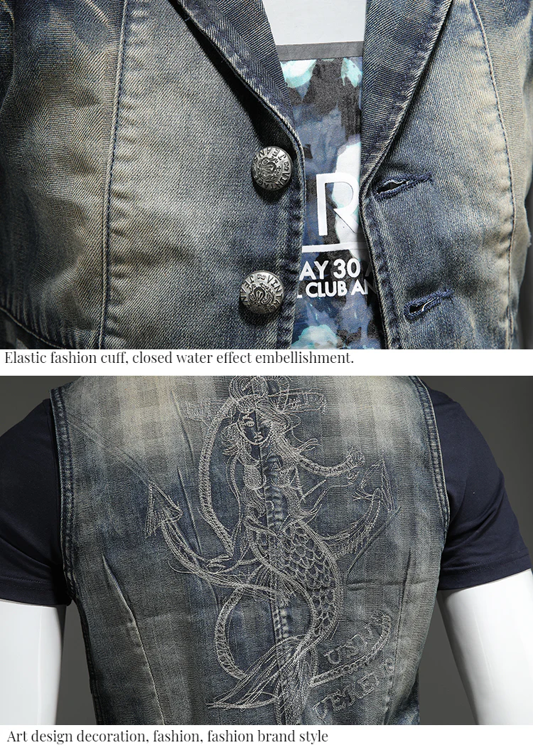 Men's denim vest, denim suit, men's embroidery vest - Image 5