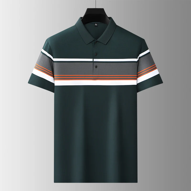 Men's high-end casual comfortable short-sleeved T-shirt men's wide striped fashion polo shirt - Image 5