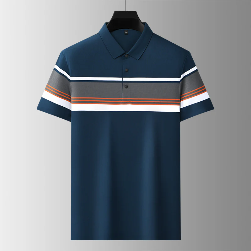 Men's high-end casual comfortable short-sleeved T-shirt men's wide striped fashion polo shirt - Image 6