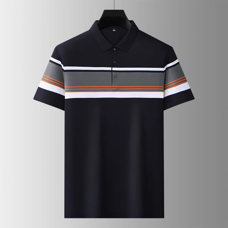 Men's high-end casual comfortable short-sleeved T-shirt men's wide striped fashion polo shirt - Image 7