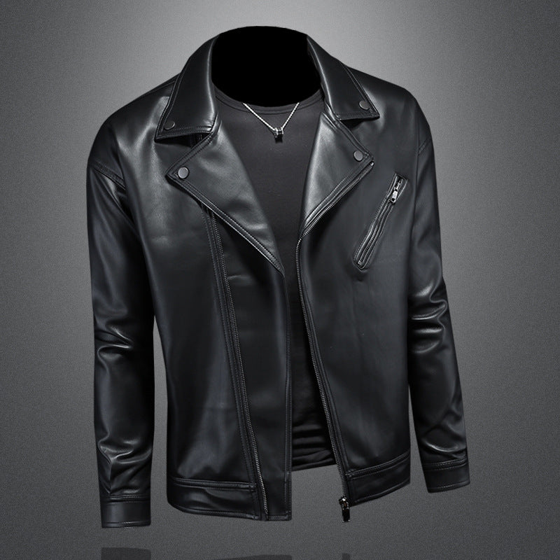 Men's Lapel Motorcycle Leather Jacket Slim Fit Trendy Men 6189 - Image 4