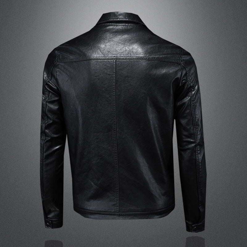 Men's Lapel Motorcycle Leather Jacket Slim Fit Trendy Men's PU Leather Jacket - Image 6