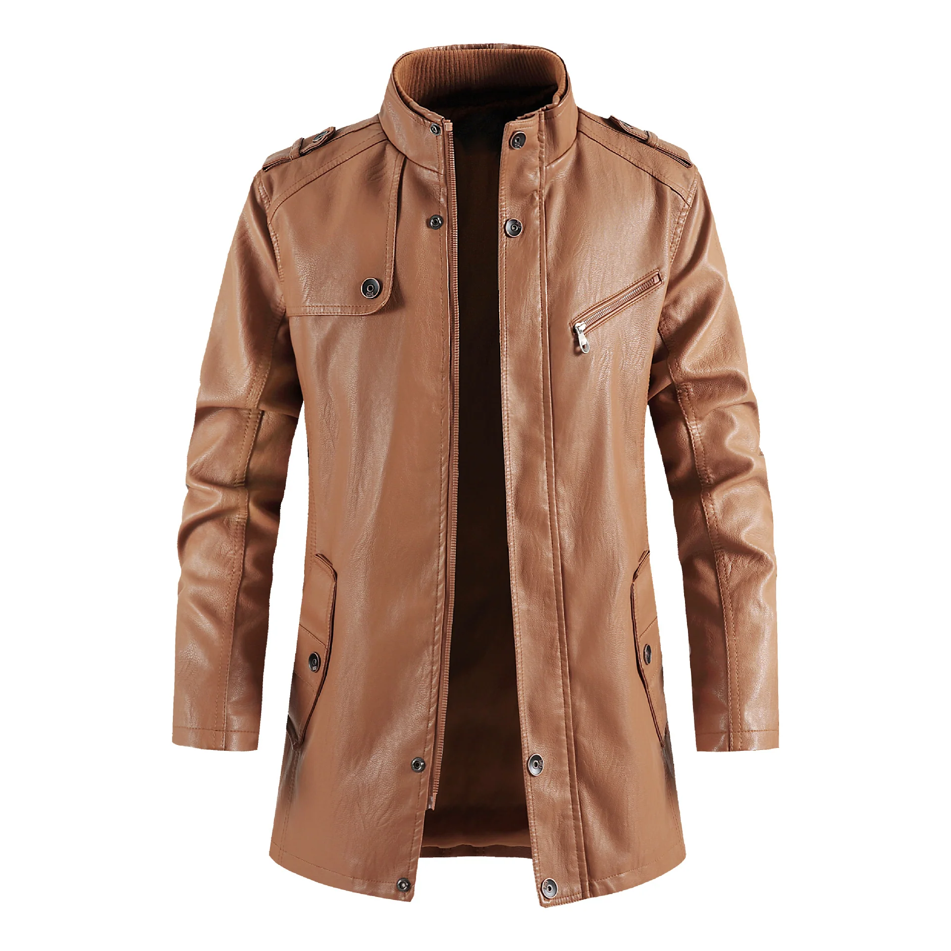 Men's mid-length leather jacket large size PU leather windbreaker men's jacket - Image 4
