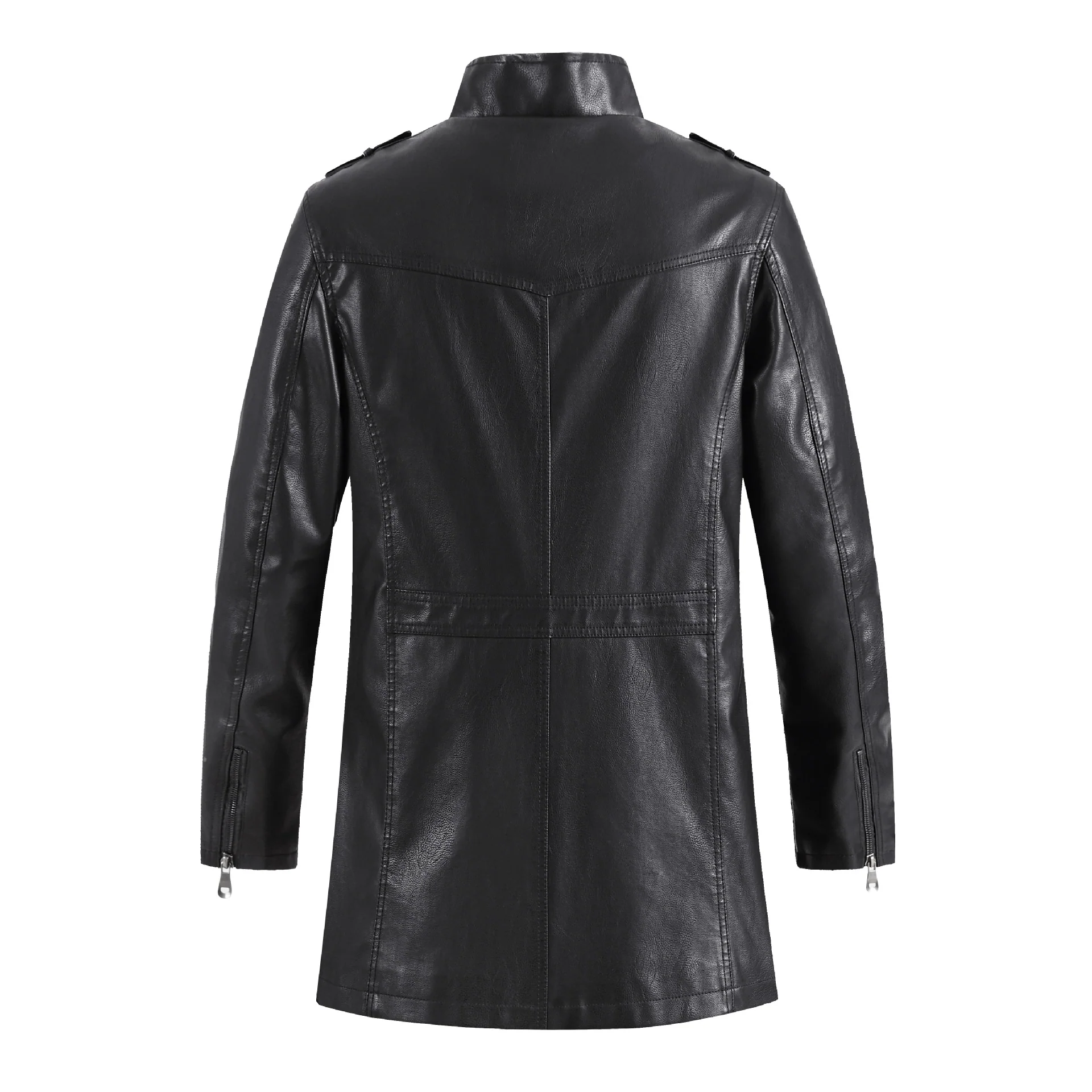 Men's mid-length leather jacket large size PU leather windbreaker men's jacket - Image 7