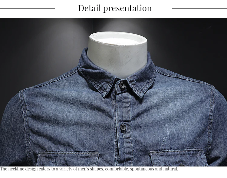 Men's pure cotton denim shirt - Image 3