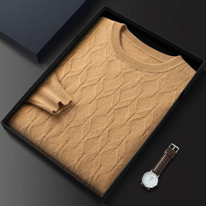 Men's round neck cashmere sweater, warm knitted bottoming shirt, fashionable and casual - Image 3