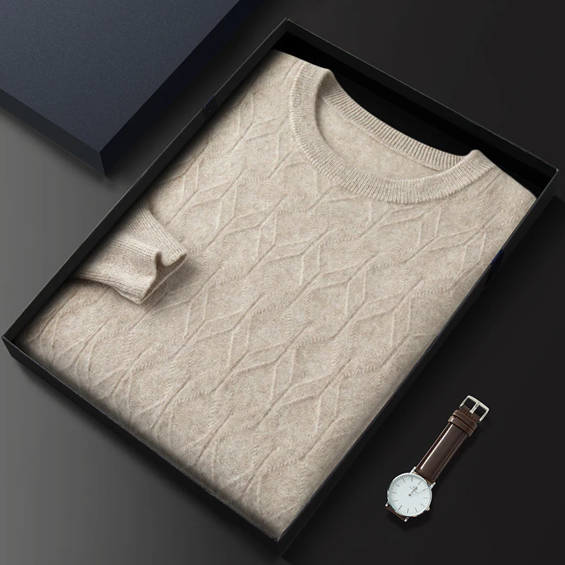 Men's round neck cashmere sweater, warm knitted bottoming shirt, fashionable and casual - Image 4