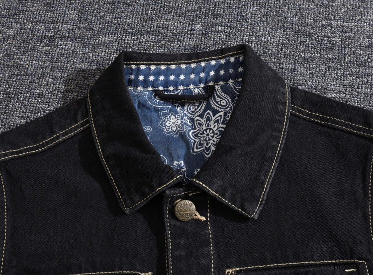 Men's slim fit black denim vest Vintage denim sleeveless vest - Image 5