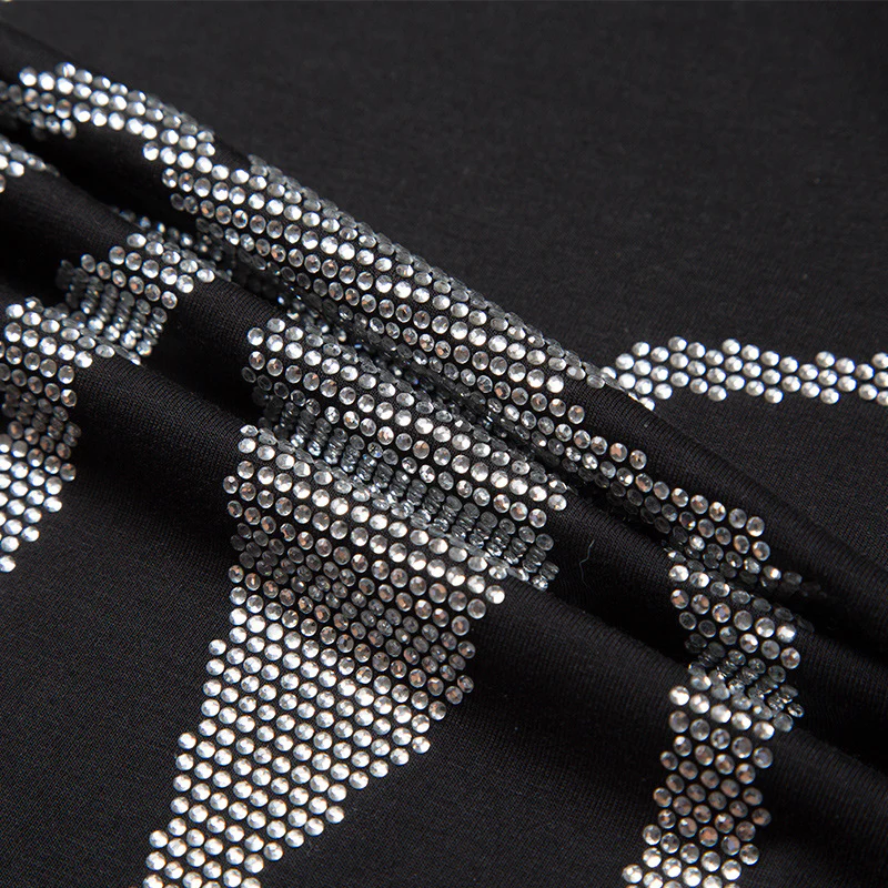 Men's summer suit with heavy-duty rhinestone mercerized cotton t-shirt and ice silk casual pants - Image 4