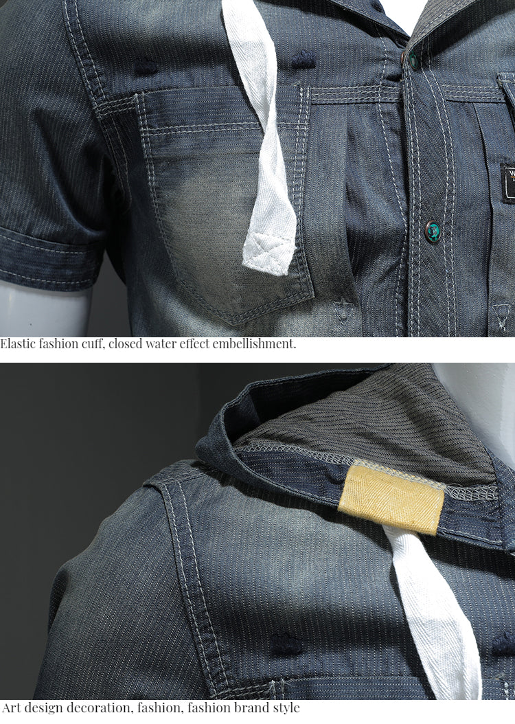 Men's trendy hooded short-sleeved shirts - Image 5