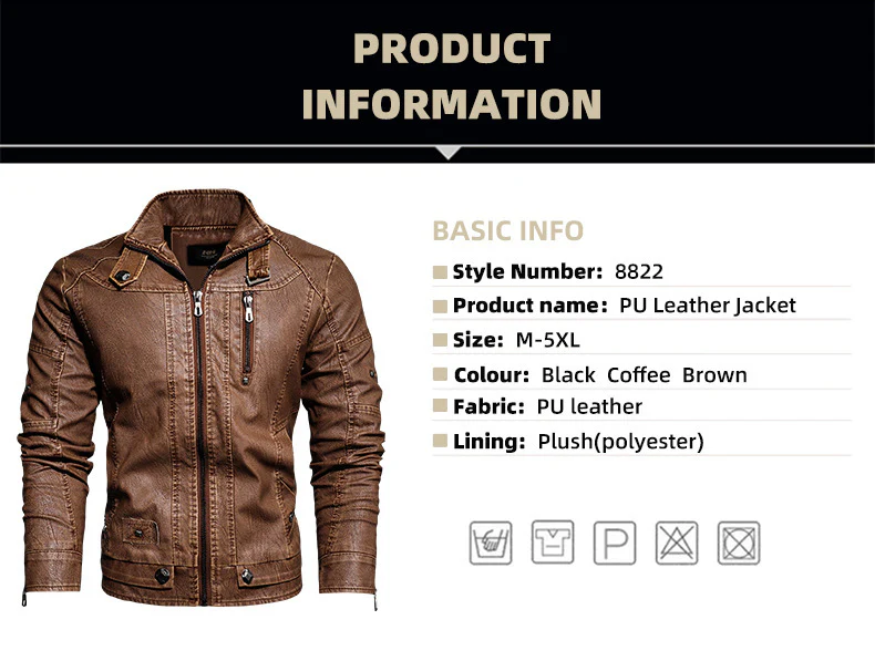 Motorcycle PU High Quality Leather Jacket Plush Leather Jacket - Image 5
