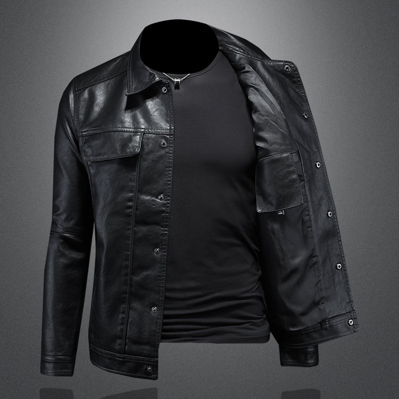 New autumn and winter men's lapel motorcycle leather jacket slim fit trendy men - Image 4
