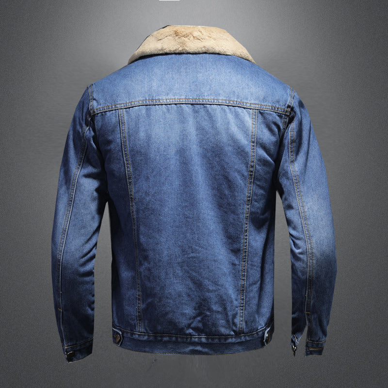 Plush and thickened warm denim jacket Men's plus size simple denim jacket - Image 7