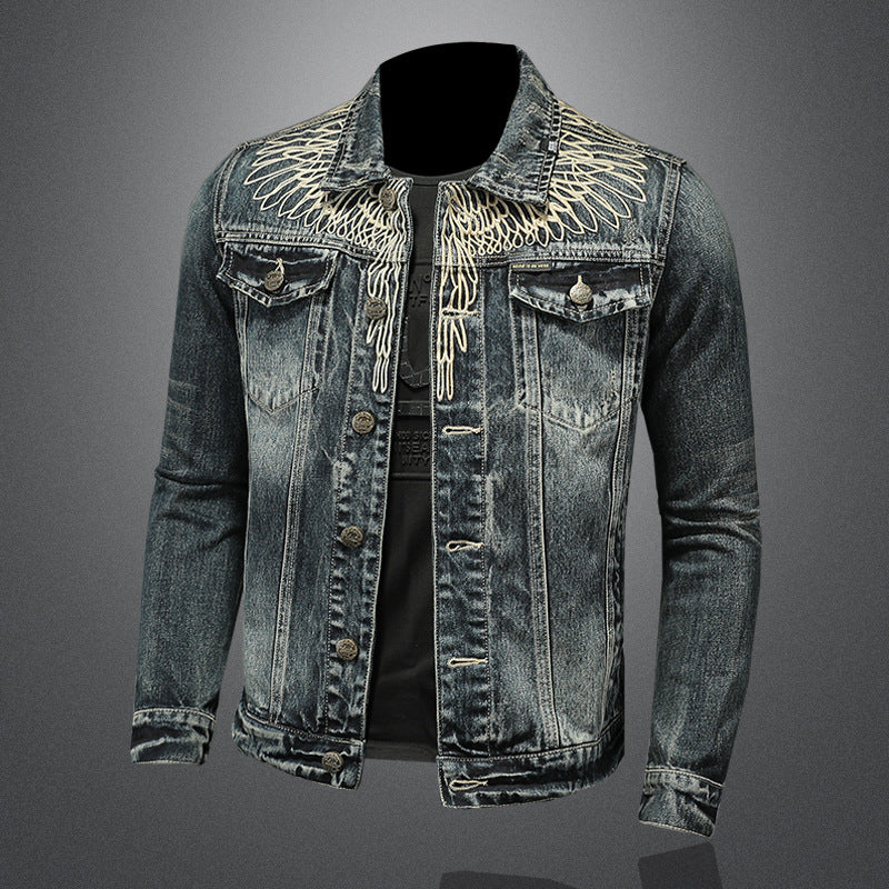 Wings Embroidered Denim Jacket for Men - Image 3