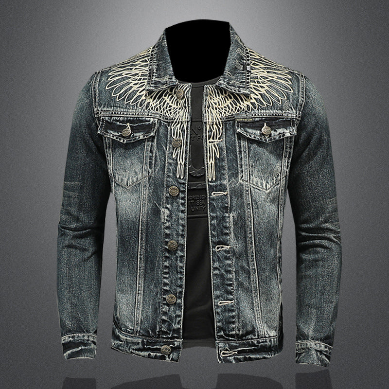 Wings Embroidered Denim Jacket for Men - Image 4